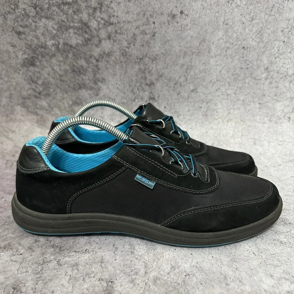 SAS Sporty Walking Shoes Womens 10 Black Leather Nylon Lace Comfort Shoes